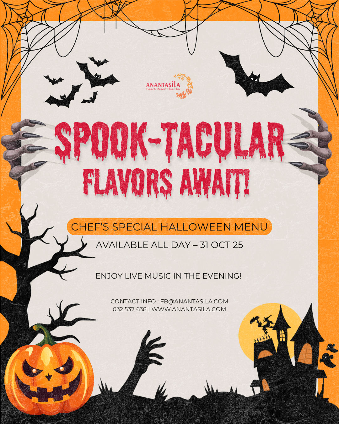 halloween,restaurant huahin,seafood huahin,special rate huahin,restaurant khaotakiab,restaurant beach,Huahin Beachfront Hotel and Resort,In the seaside resort of Hua Hin,americanfood huahin,ร้านอาหารริมทะเลหัวหิน,ร้านอาหาร5ดาวติดชายทะเล,ร้านอาหารพร้อมที่พัก,thebeachatanantasila