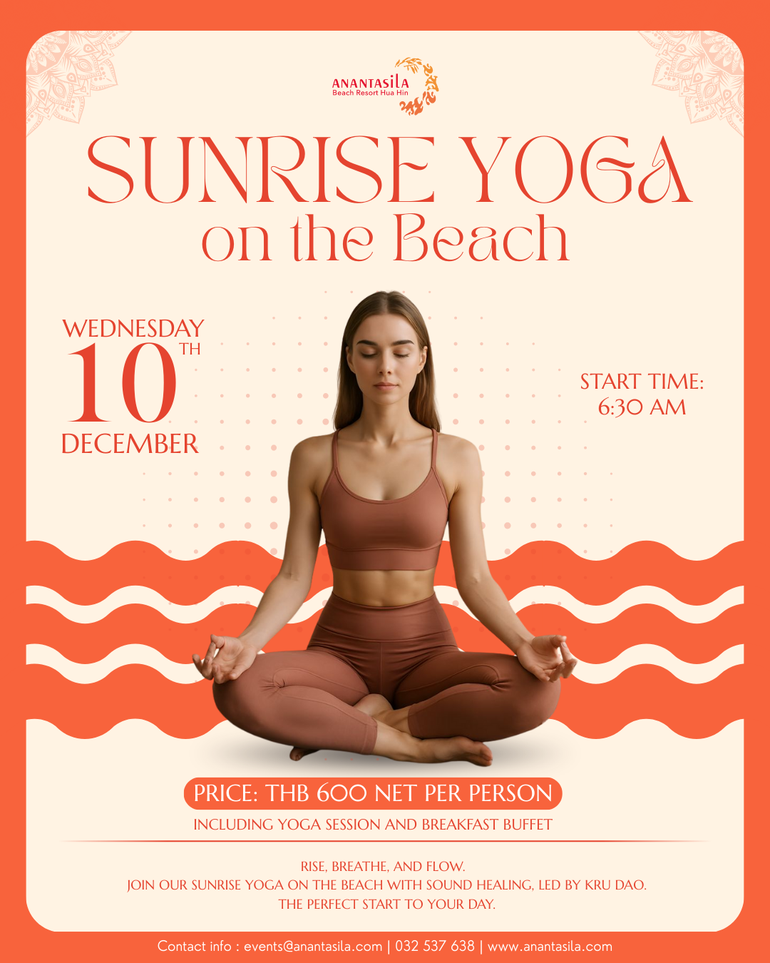 Sunrise yoga on the Beach,restaurant huahin,seafood huahin,special rate huahin,restaurant khaotakiab,restaurant beach,Huahin Beachfront Hotel and Resort,In the seaside resort of Hua Hin,americanfood huahin,ร้านอาหารริมทะเลหัวหิน,ร้านอาหาร5ดาวติดชายทะเล,ร้านอาหารพร้อมที่พัก,thebeachatanantasila